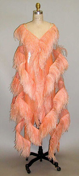 Evening ensemble, Arnold Scaasi (American, born Montreal, Canada, 1931–2015), silk, feathers, plastic, American 