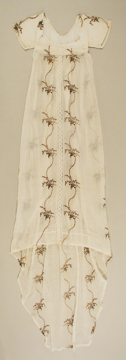 Evening dress, cotton, silk, probably British 