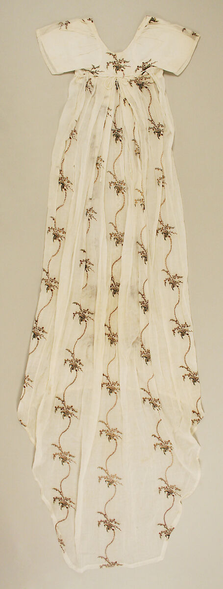 Evening dress, cotton, silk, probably British