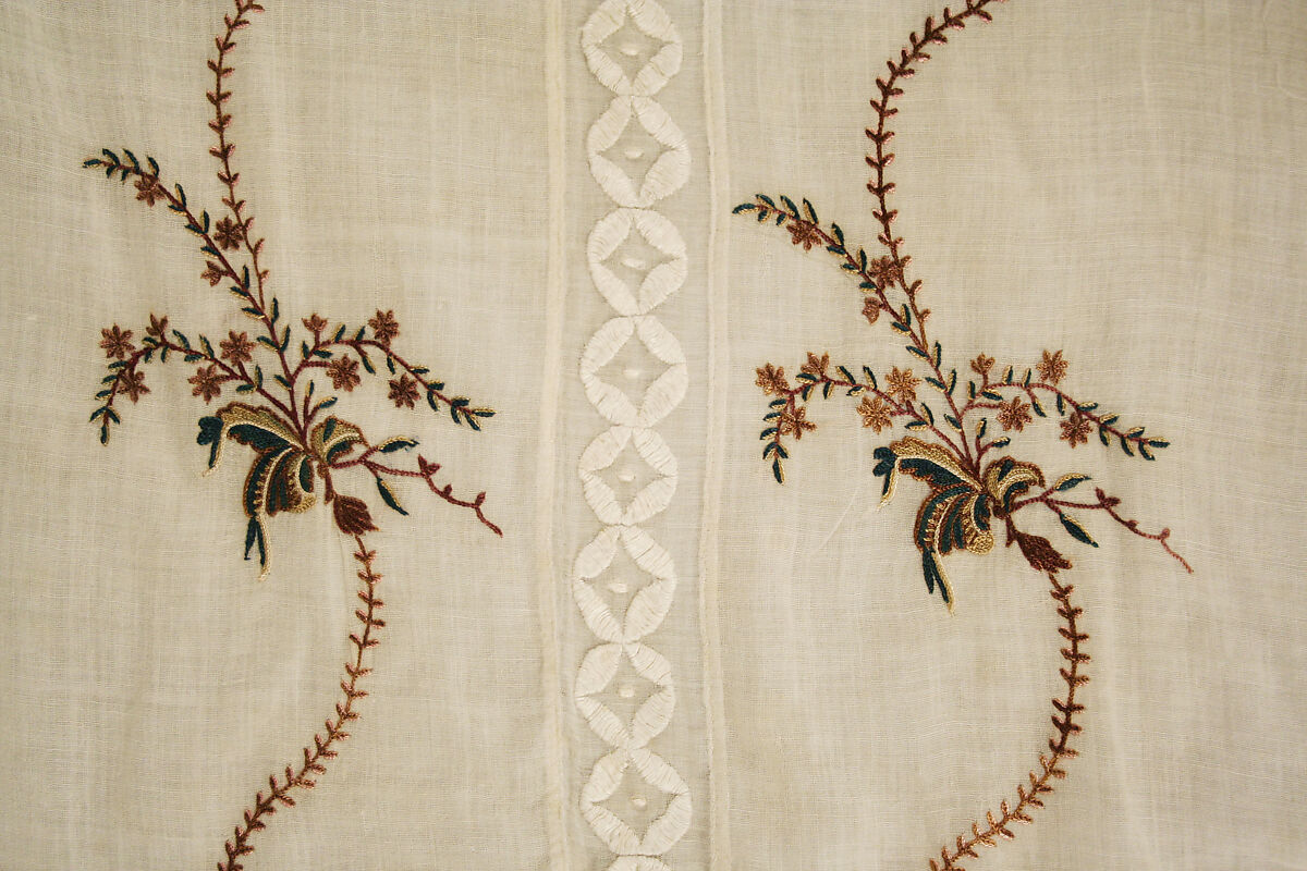 Evening dress, cotton, silk, probably British