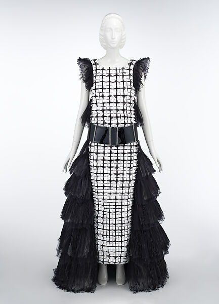 Ensemble, House of Chanel (French, founded 1910), silk, leather, metal, glass, French 
