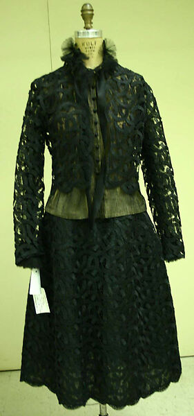 Evening ensemble, House of Balmain (French, founded 1945), (a, b) straw, silk; (c, d) silk; (e, f) leather, silk, French