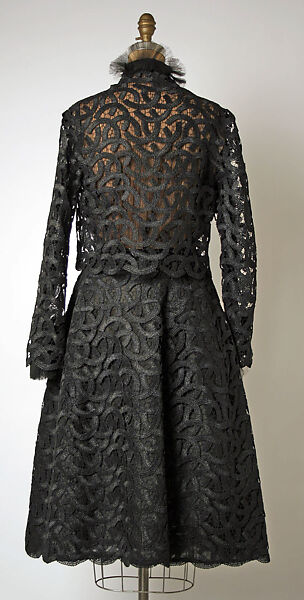 Evening ensemble, House of Balmain (French, founded 1945), (a, b) straw, silk; (c, d) silk; (e, f) leather, silk, French