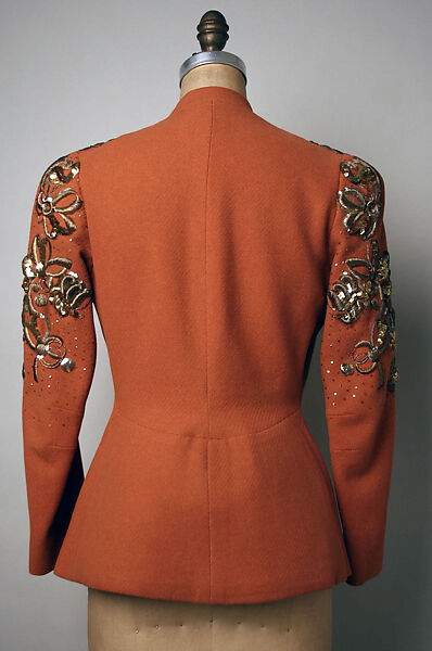 Evening jacket, Elsa Schiaparelli (Italian, 1890–1973), wool, plastic, metallic thread, glass, French