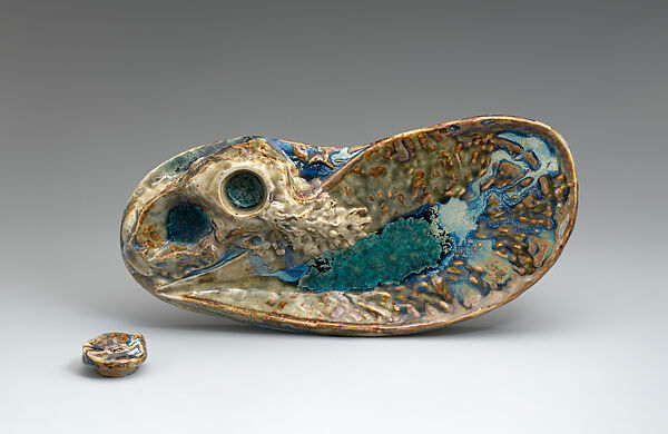 Inkwell with seaweed and a small crab, Henry Nocq (French, 1869–1942), Glazed stoneware, French, Paris