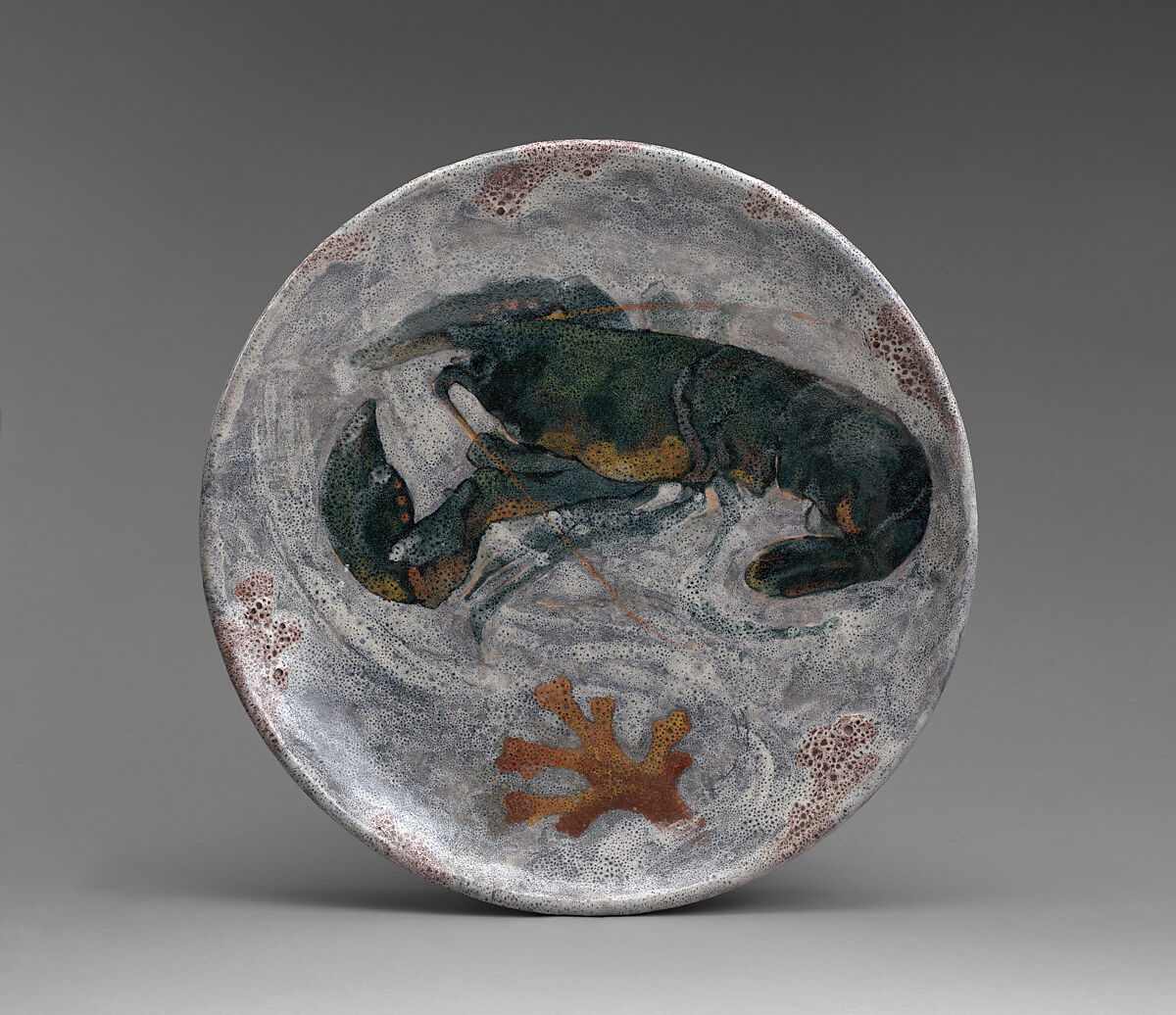 Plaque with lobster and seaweed, Albert-Louis Dammouse (French, Paris 1848–1926 Sèvres), Glazed stoneware, French 