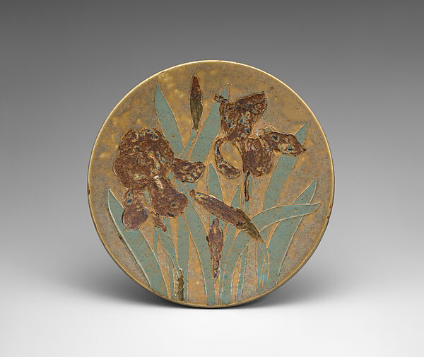 Plaque with irises, Auguste Delaherche (French, Beauvais 1857–1940 Paris), Glazed stoneware, French 