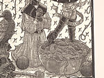 A Monkey Mountain Kronikle, Tom Hück (American, born 1971), Woodcut, printed recto and verso on four sheets of Torinoko Japanese Paper using Tom Hück's Outlaw Black Relief Ink by Gamblin and an overleaf printed on black paper with white ink; the three leaves of the triptych connected with stickers