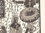A Monkey Mountain Kronikle, Tom Hück (American, born 1971), Woodcut, printed recto and verso on four sheets of Torinoko Japanese Paper using Tom Hück's Outlaw Black Relief Ink by Gamblin and an overleaf printed on black paper with white ink; the three leaves of the triptych connected with stickers