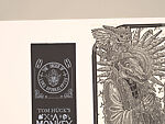 A Monkey Mountain Kronikle, Tom Hück (American, born 1971), Woodcut, printed recto and verso on four sheets of Torinoko Japanese Paper using Tom Hück's Outlaw Black Relief Ink by Gamblin and an overleaf printed on black paper with white ink; the three leaves of the triptych connected with stickers