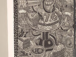 A Monkey Mountain Kronikle, Tom Hück (American, born 1971), Woodcut, printed recto and verso on four sheets of Torinoko Japanese Paper using Tom Hück's Outlaw Black Relief Ink by Gamblin and an overleaf printed on black paper with white ink; the three leaves of the triptych connected with stickers