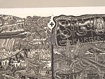 A Monkey Mountain Kronikle, Tom Hück (American, born 1971), Woodcut, printed recto and verso on four sheets of Torinoko Japanese Paper using Tom Hück's Outlaw Black Relief Ink by Gamblin and an overleaf printed on black paper with white ink; the three leaves of the triptych connected with stickers