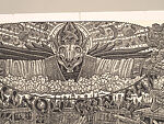 A Monkey Mountain Kronikle, Tom Hück (American, born 1971), Woodcut, printed recto and verso on four sheets of Torinoko Japanese Paper using Tom Hück's Outlaw Black Relief Ink by Gamblin and an overleaf printed on black paper with white ink; the three leaves of the triptych connected with stickers