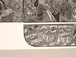 A Monkey Mountain Kronikle, Tom Hück (American, born 1971), Woodcut, printed recto and verso on four sheets of Torinoko Japanese Paper using Tom Hück's Outlaw Black Relief Ink by Gamblin and an overleaf printed on black paper with white ink; the three leaves of the triptych connected with stickers