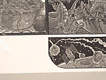 A Monkey Mountain Kronikle, Tom Hück (American, born 1971), Woodcut, printed recto and verso on four sheets of Torinoko Japanese Paper using Tom Hück's Outlaw Black Relief Ink by Gamblin and an overleaf printed on black paper with white ink; the three leaves of the triptych connected with stickers