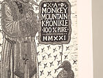 A Monkey Mountain Kronikle, Tom Hück (American, born 1971), Woodcut, printed recto and verso on four sheets of Torinoko Japanese Paper using Tom Hück's Outlaw Black Relief Ink by Gamblin and an overleaf printed on black paper with white ink; the three leaves of the triptych connected with stickers