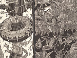 A Monkey Mountain Kronikle, Tom Hück (American, born 1971), Woodcut, printed recto and verso on four sheets of Torinoko Japanese Paper using Tom Hück's Outlaw Black Relief Ink by Gamblin and an overleaf printed on black paper with white ink; the three leaves of the triptych connected with stickers