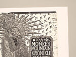 A Monkey Mountain Kronikle, Tom Hück (American, born 1971), Woodcut, printed recto and verso on four sheets of Torinoko Japanese Paper using Tom Hück's Outlaw Black Relief Ink by Gamblin and an overleaf printed on black paper with white ink; the three leaves of the triptych connected with stickers