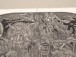 A Monkey Mountain Kronikle, Tom Hück (American, born 1971), Woodcut, printed recto and verso on four sheets of Torinoko Japanese Paper using Tom Hück's Outlaw Black Relief Ink by Gamblin and an overleaf printed on black paper with white ink; the three leaves of the triptych connected with stickers