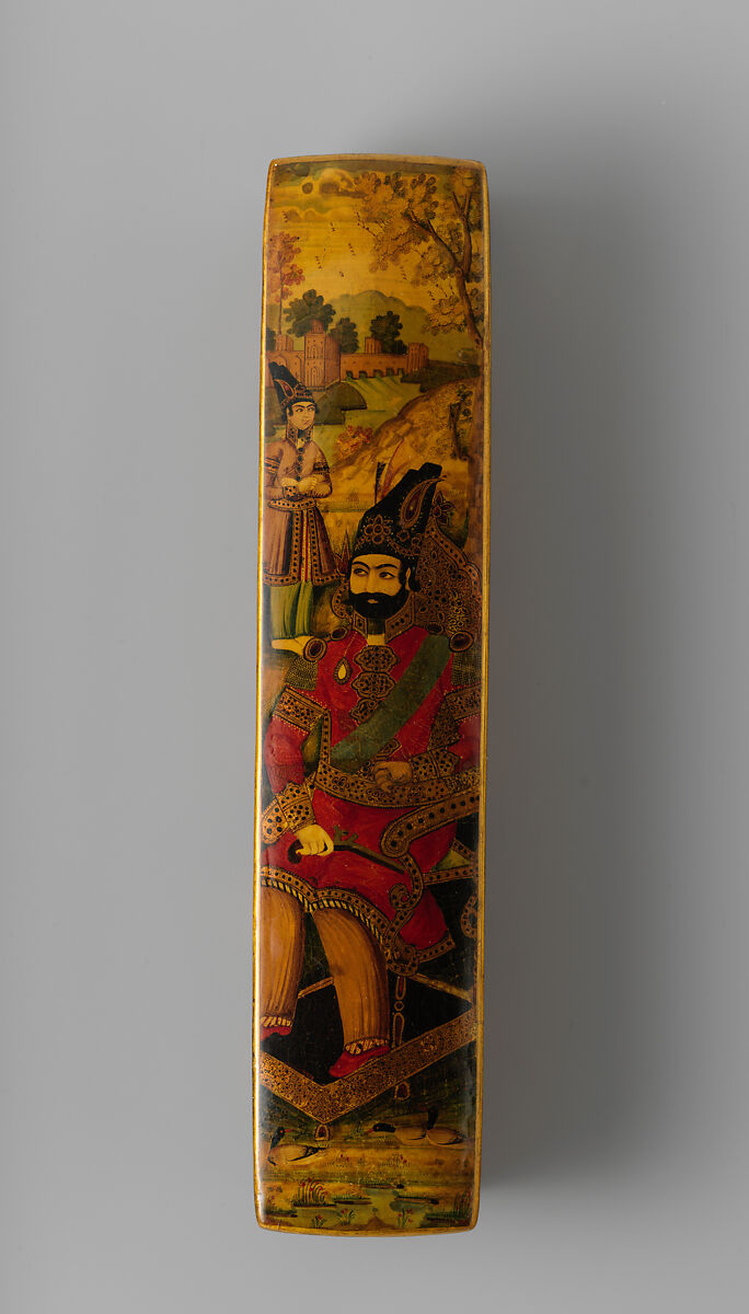 Penbox with Portrait of Muhammad Shah Qajar, Papier-mache; painted and varnished