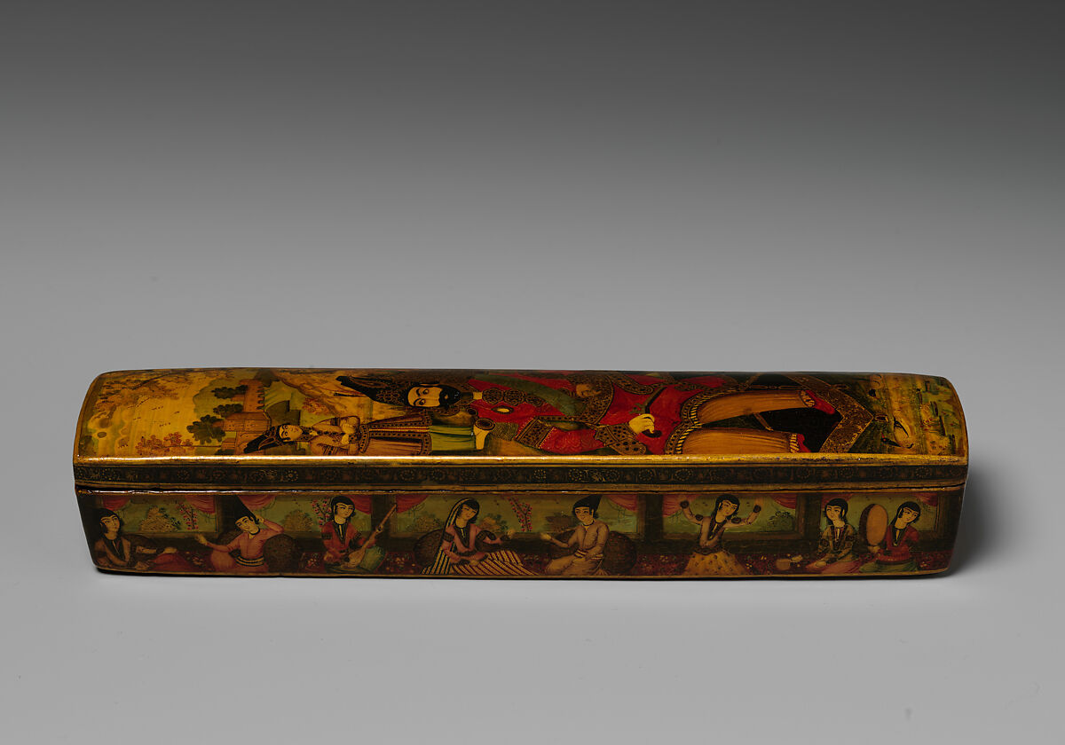 Penbox with Portrait of Muhammad Shah Qajar, Papier-mache; painted and varnished