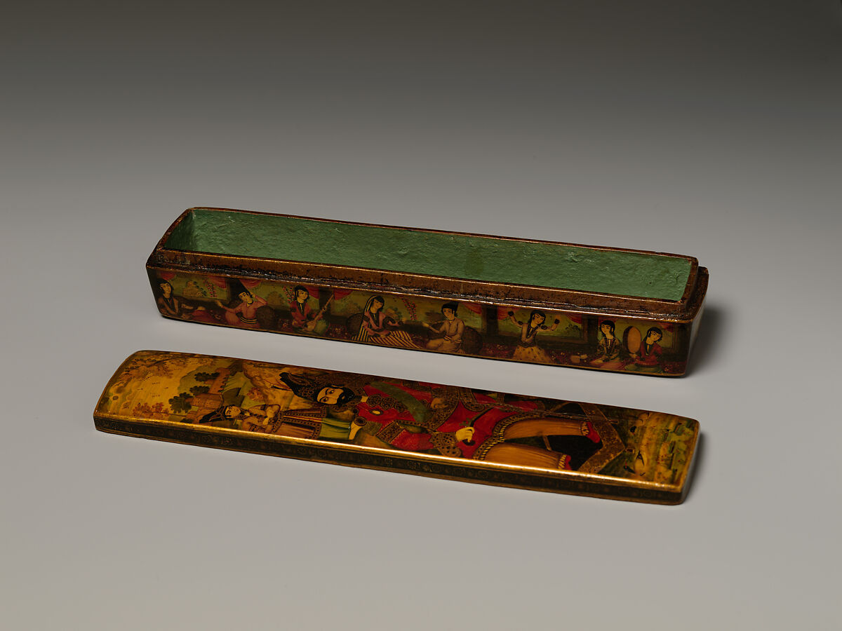 Penbox with Portrait of Muhammad Shah Qajar, Papier-mache; painted and varnished