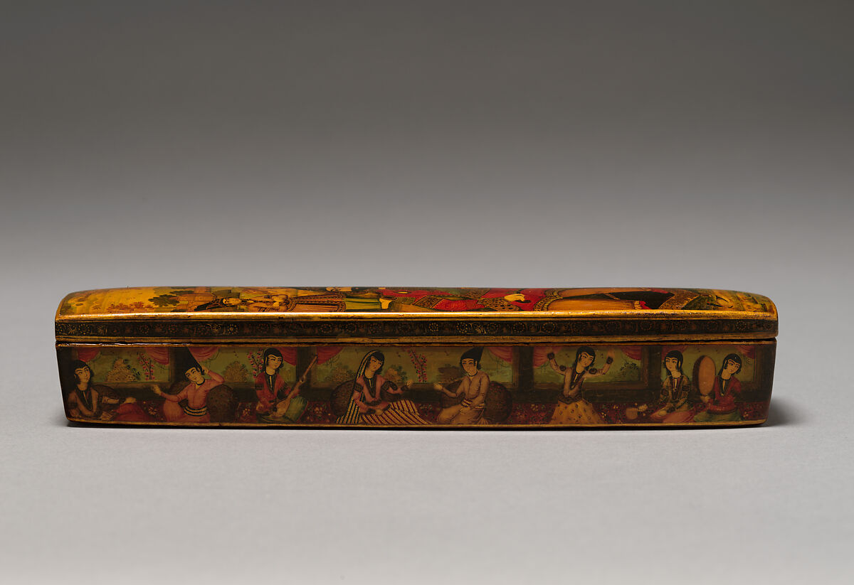 Penbox with Portrait of Muhammad Shah Qajar, Papier-mache; painted and varnished