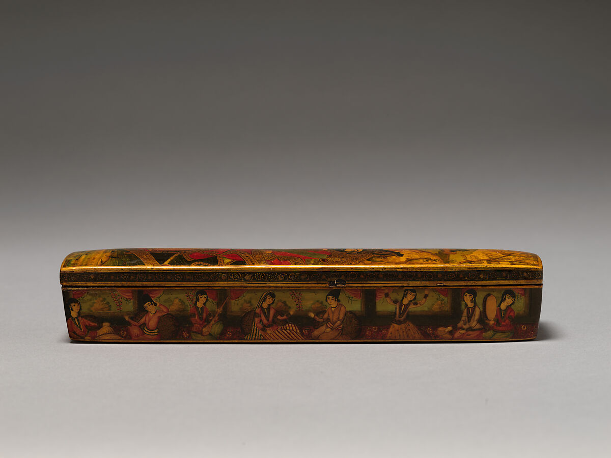 Penbox with Portrait of Muhammad Shah Qajar, Papier-mache; painted and varnished