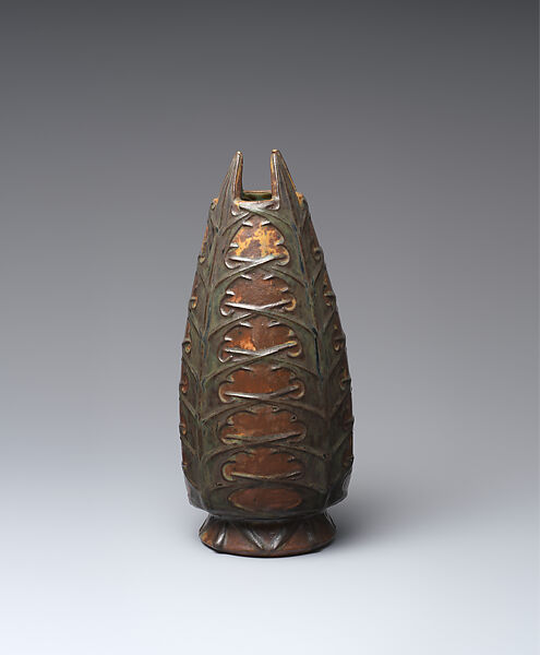 Vase with thistle leaves, Gustave Guéttant (French, 1873–1953), Glazed stoneware, French, Nancy