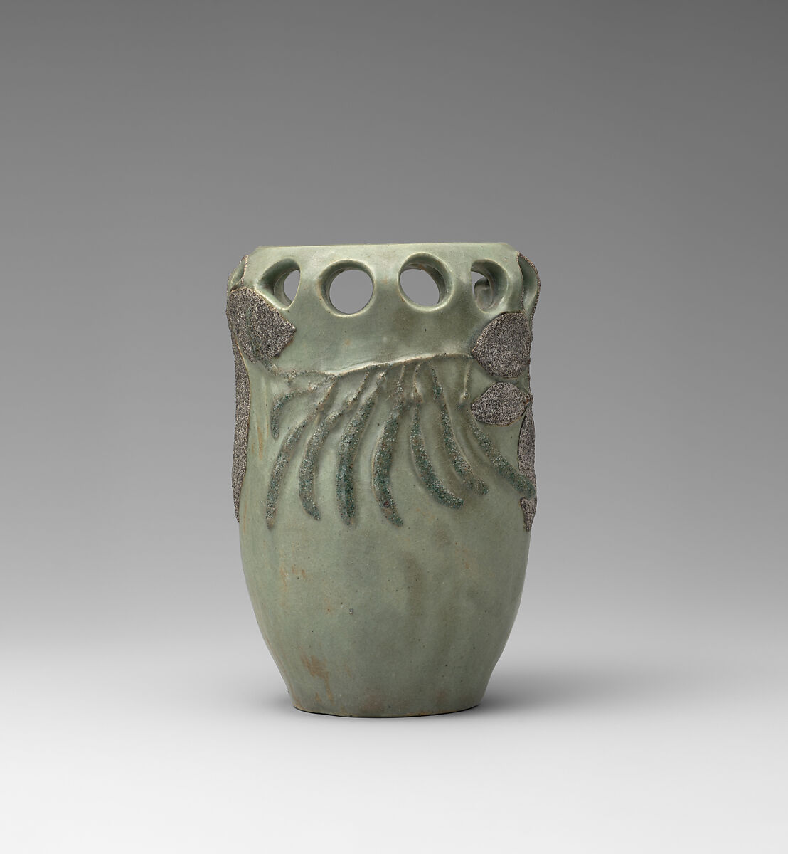 Vase with leaves and seed pods, Perhaps Henri Alphonse Laurent-Desrousseaux (French, 1862–1906) working under the collective name of Robalbhen, Glazed earthenware, French, Paris