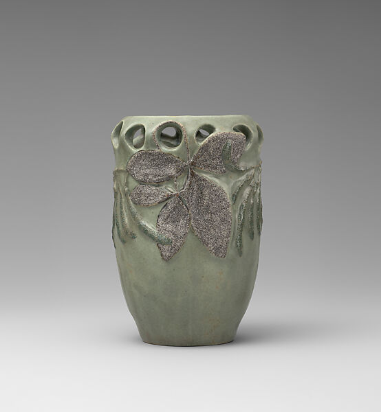 Vase with leaves and seed pods, Henri Alphonse Laurent-Desrousseaux working under the collective name of Robalbhen French, Glazed earthenware, French, Paris