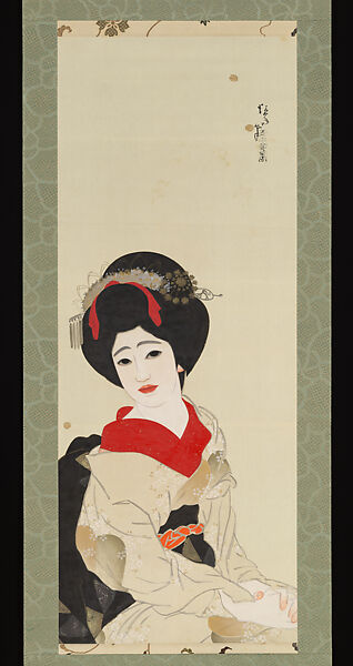 Maiko (Female Performer), Kitano Tsunetomi (Japanese, 1880–1947), Hanging scroll: ink, color, gold, and silver on silk, Japan 