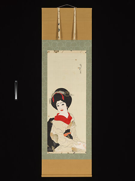 Maiko (Female Performer), Kitano Tsunetomi (Japanese, 1880–1947), Hanging scroll: ink, color, gold, and silver on silk, Japan