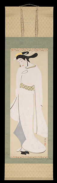 The Heron Maiden, Yamamura Kōka 山村耕花 (Japanese, 1886–1942), Hanging scroll; ink, color, silver, gold, and mica on silk, Japan