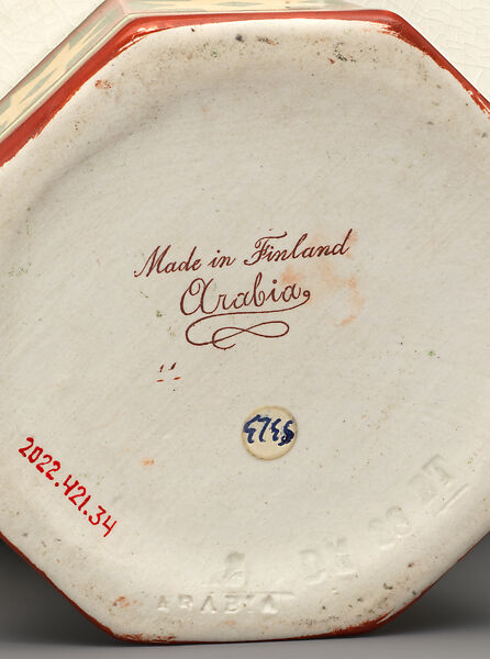 "Fennia" vase with swastikas, Possibly Herman Gesellius (Finnish), Transfer printed earthenware, Finnish, Helsinki