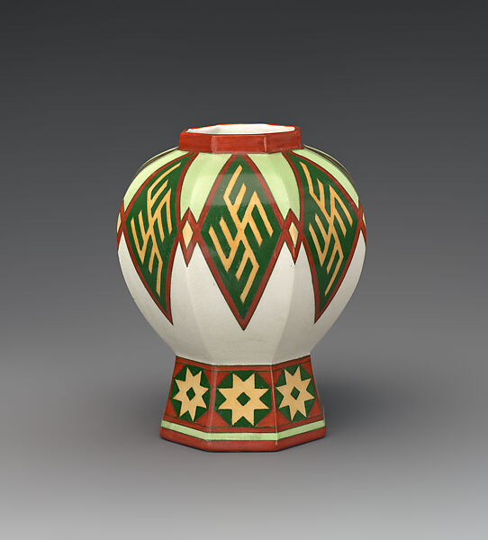 "Fennia" vase with swastikas, Possibly Herman Gesellius (Finnish), Transfer printed earthenware, Finnish, Helsinki