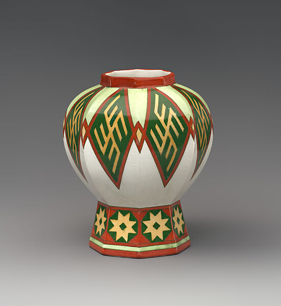 "Fennia" vase with swastikas, Possibly Herman Gesellius (Finnish), Transfer printed earthenware, Finnish, Helsinki 
