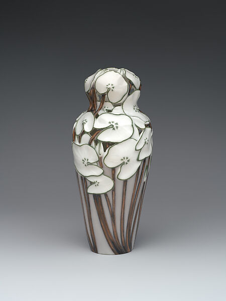 Vase with nasturtium leaves, Effie Hegermann-Lindencrone, Glazed porcelain, Danish, Copenhagen 