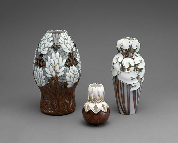 Vase with nasturtium leaves, Effie Hegermann-Lindencrone (Danish, 1860–1945), Glazed porcelain, Danish, Copenhagen