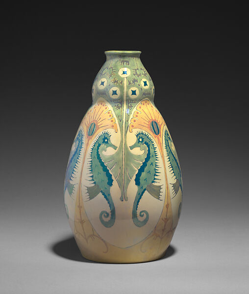Vase with seahorses, Plateelbakkerij Haga, Glazed earthenware, Dutch, Purmerend