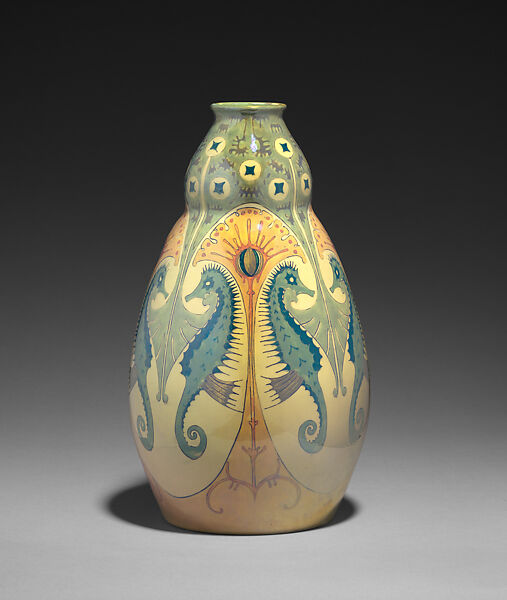 Vase with seahorses, Johannes Christiaan Lanooy (Dutch, Sint-Annaland 1881–1948 Epe), Glazed earthenware, Dutch 