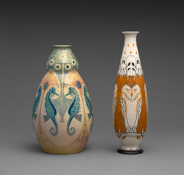 Vase with seahorses, Plateelbakkerij Haga, Glazed earthenware, Dutch, Purmerend