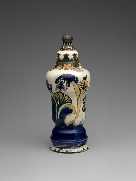 Covered jar with flowers, T.A.C. Colenbrander (Dutch, Doesburg 1841–1930 Lagg-Keppel), Glazed earthenware, Dutch, The Hague 