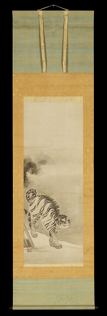 Shakyamuni Emerging from the Mountains, with Dragon and Tiger, Kano Sansetsu (Japanese, 1590–1651), Triptych of hanging scrolls; ink on paper, Japan