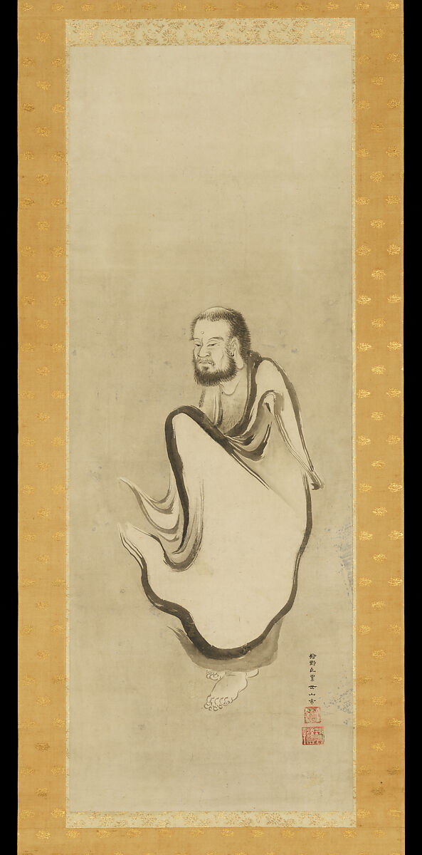 Shakyamuni Emerging from the Mountains, with Dragon and Tiger, Kano Sansetsu (Japanese, 1590–1651), Triptych of hanging scrolls; ink on paper, Japan