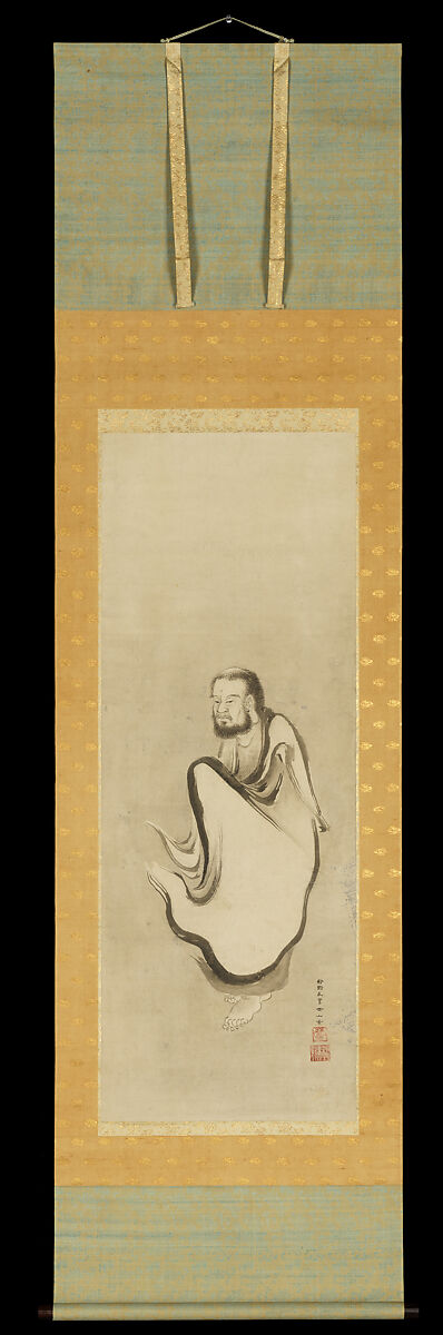 Shakyamuni Emerging from the Mountains, with Dragon and Tiger, Kano Sansetsu (Japanese, 1590–1651), Triptych of hanging scrolls; ink on paper, Japan