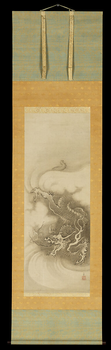 Shakyamuni Emerging from the Mountains, with Dragon and Tiger, Kano Sansetsu (Japanese, 1590–1651), Triptych of hanging scrolls; ink on paper, Japan