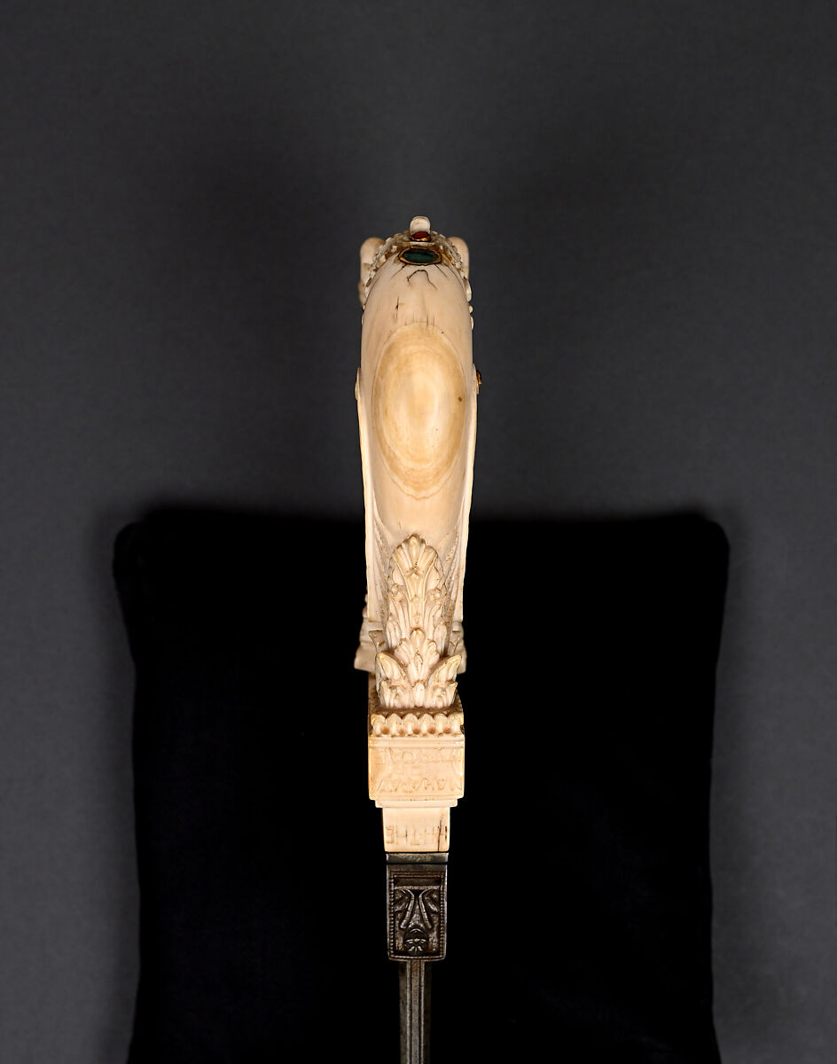 Dagger with Yali Hilt, Hilt: Ivory; carved and inlaid with glass, ruby, spinel, and emerald
Blade: Steel