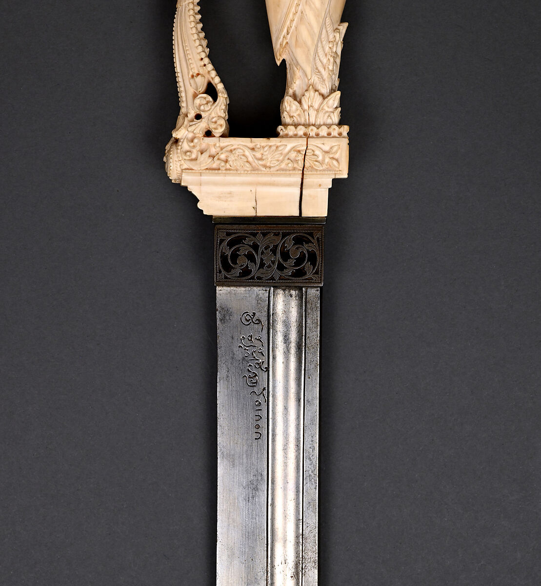 Dagger with Yali Hilt, Hilt: Ivory; carved and inlaid with glass, ruby, spinel, and emerald
Blade: Steel