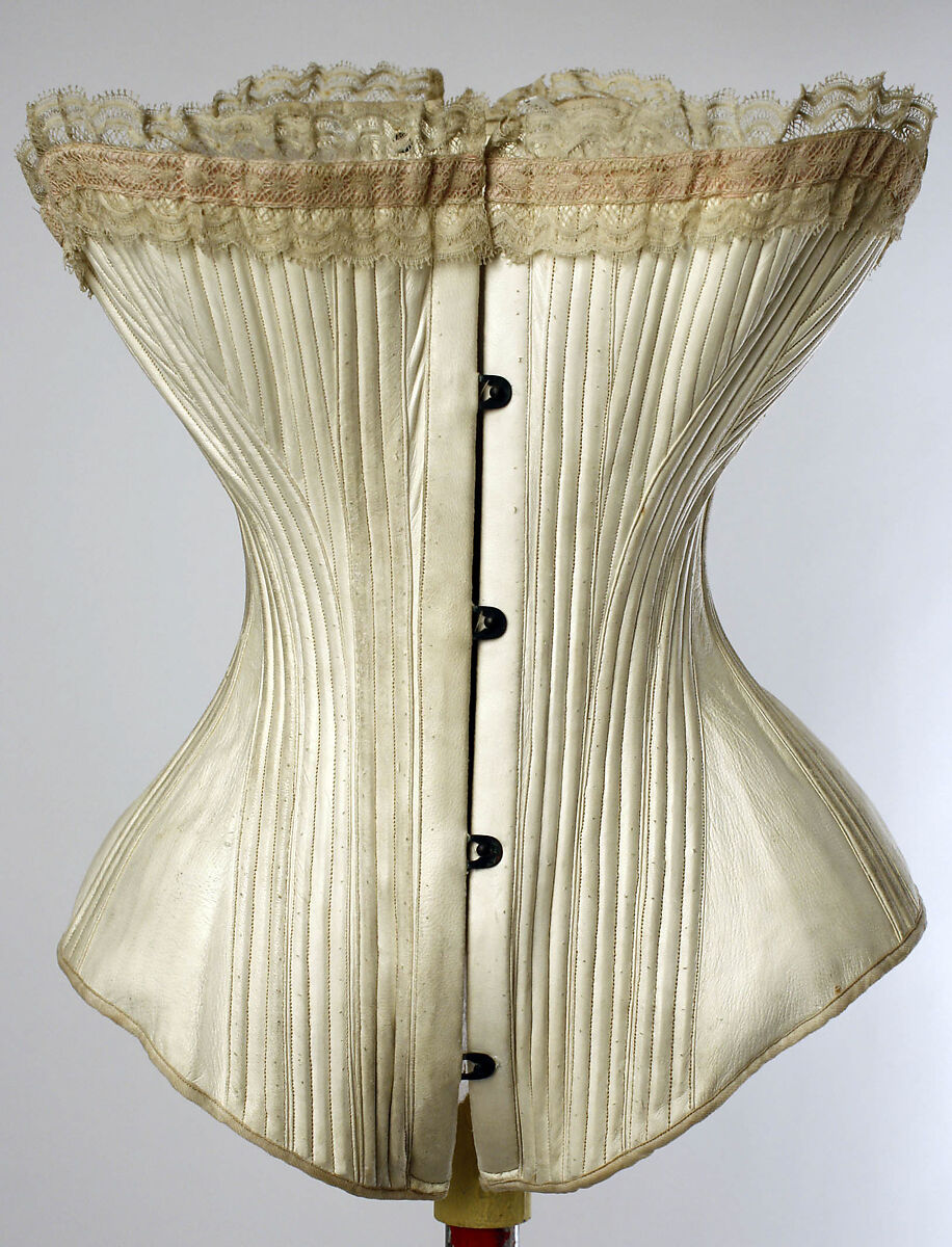 Corset, La Sirene (French), a,b) leather, metal, cotton, silk, French 